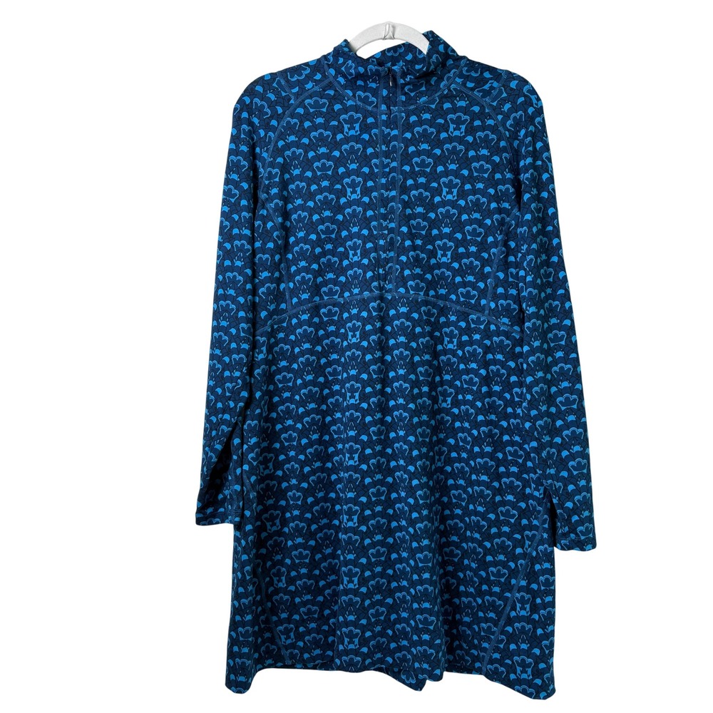 Title‎ Nine Getaway Dress Size XL Blue Geometric Print Quarter Zip Long Sleeve